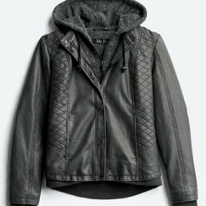 MO-KA MERIAM Knit Faux Leather Hoodie Black. Brand New W/Tags